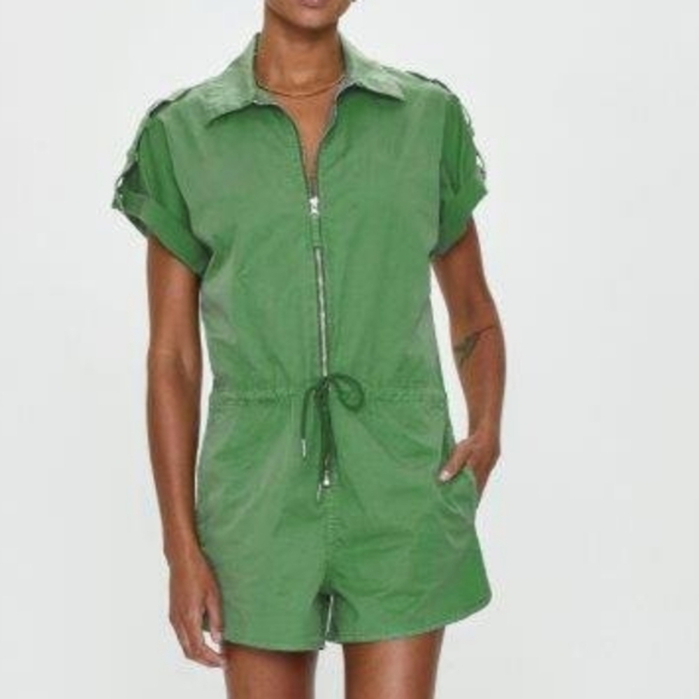 Pistola Meg Short Sleeve Zip Front Jumpsuit. Avocado Color Size M